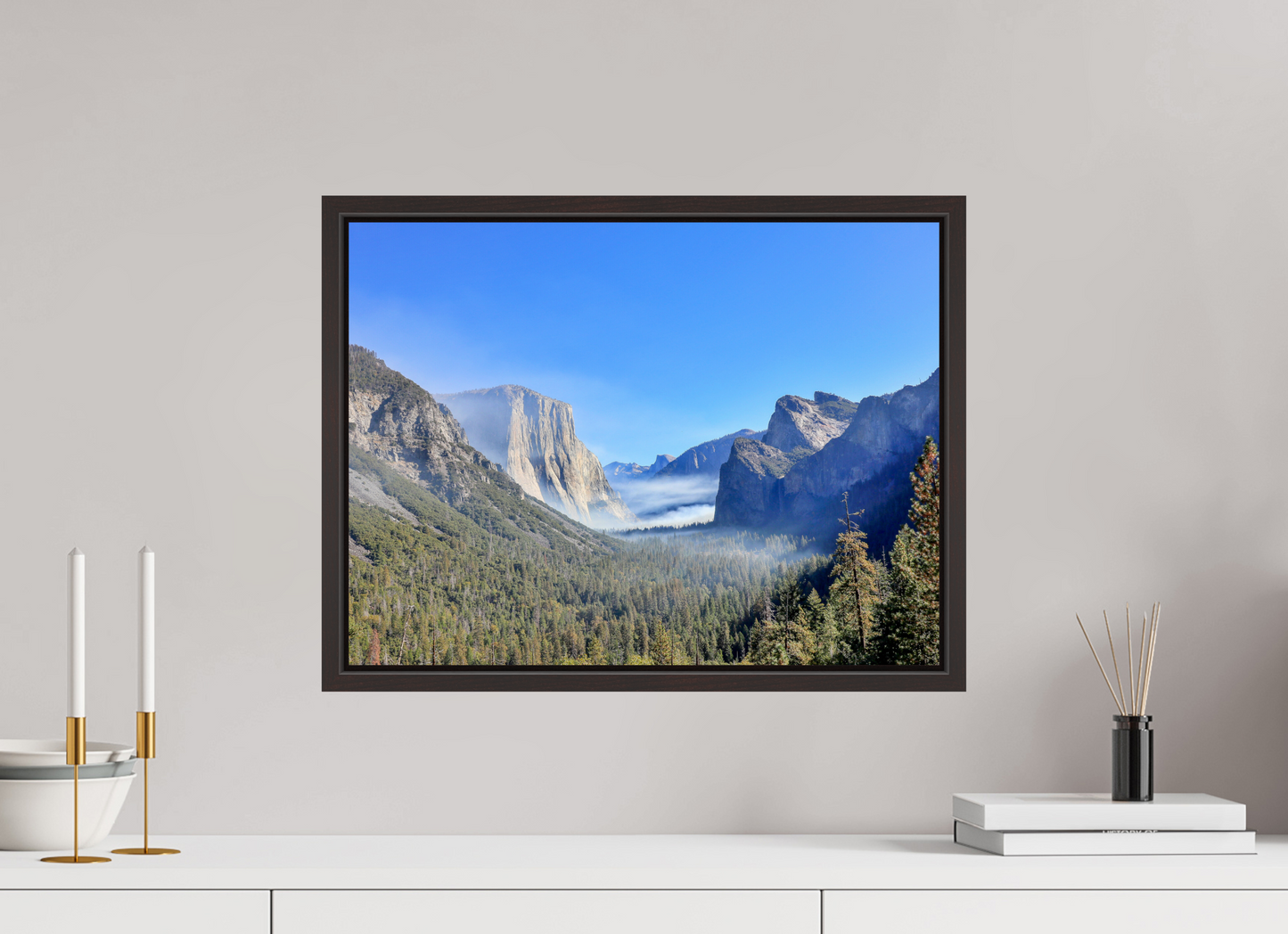 20 x 15″, Alder Brown Wooden Floater Frame Half Dome View Point in Yosemite National Park