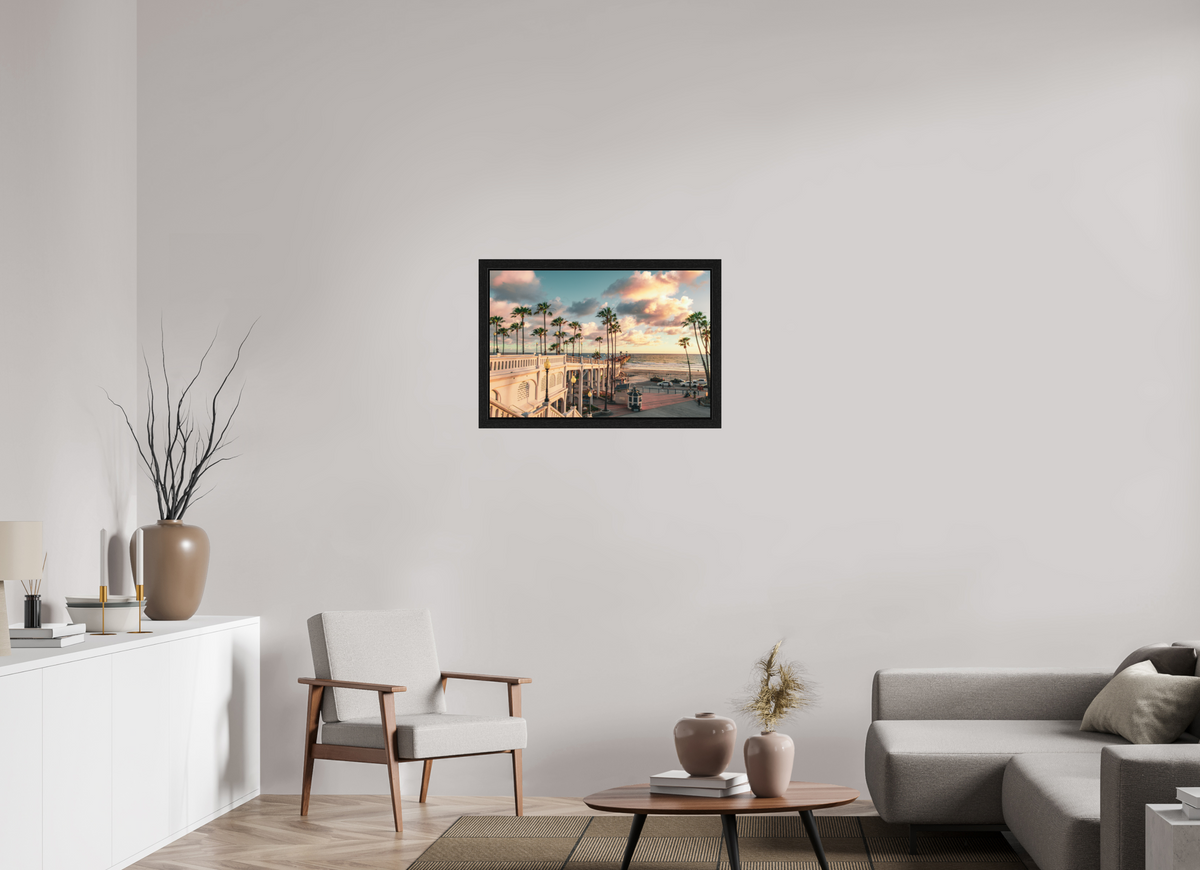 30 x 20″, Black Oak Wooden Flame under Acrylic Glass Beautiful Clouds at the Oceanside Pier