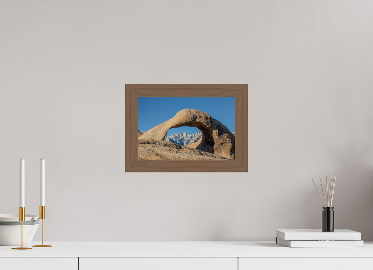 12 x 8″, Walnut Wooden Frame under Acrylic Glass Mobius Arch in the Alabama Hills
