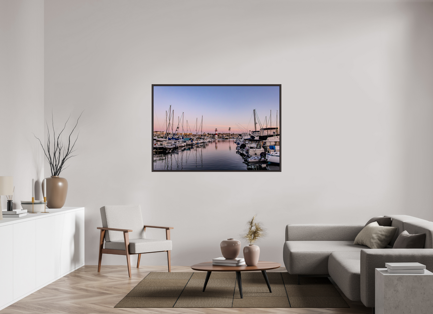 60 x 40″, Alder Brown Wooden Floater Frame The Oceanside Harbor
