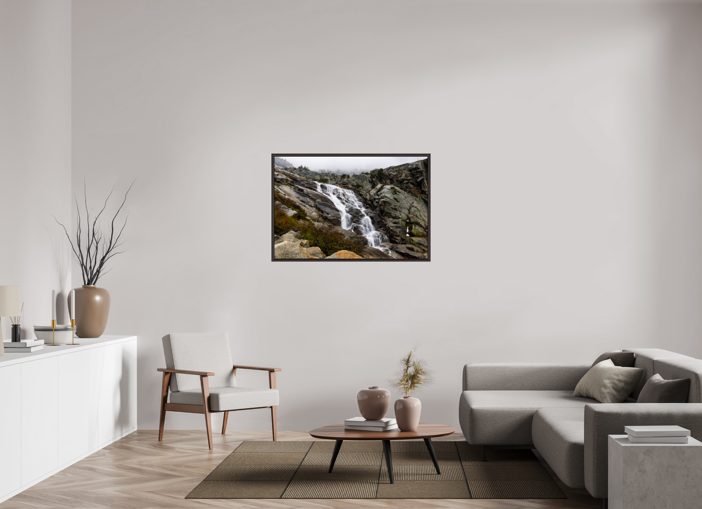 45 x 30″, Alder Brown Wooden Floater Frame Tokopah Falls