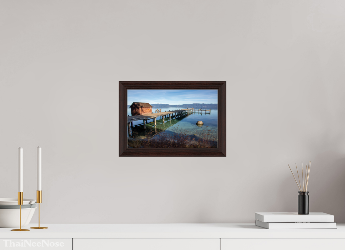 12 x 8″, Dark Brown Wooden Flame under Acrylic glass Lake Tahoe on the West Side