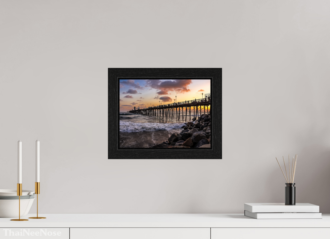 12 x 9″, Black Oak Wooden Flame under Acrylic Glass The Oceanside Pier