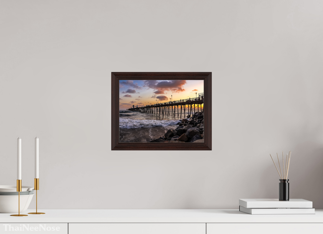 12 x 9″, Dark Brown Wooden Flame under Acrylic glass The Oceanside Pier