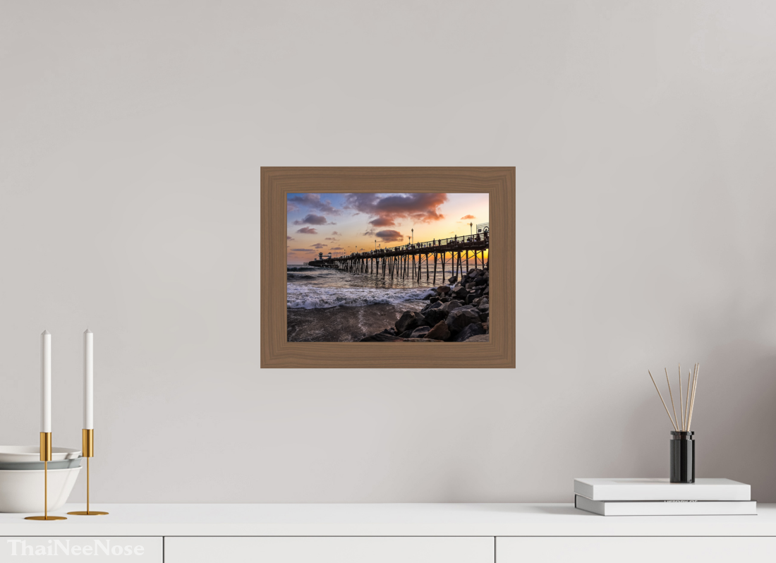12 x 9″, Walnut Wooden Frame under Acrylic Glass The Oceanside Pier
