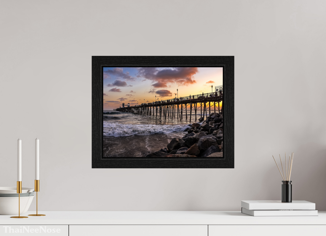 16 x 12″, Black Oak Wooden Flame under Acrylic Glass The Oceanside Pier