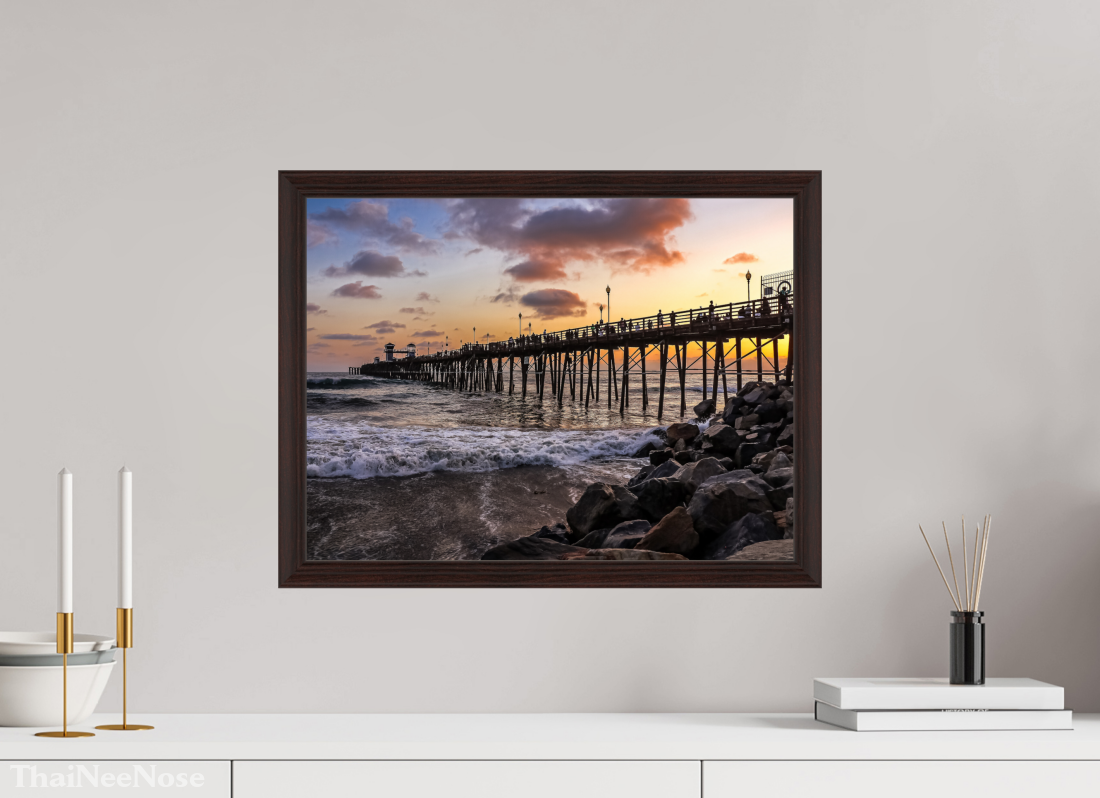 20 x 15″, Dark Brown Wooden Flame under Acrylic glass The Oceanside Pier