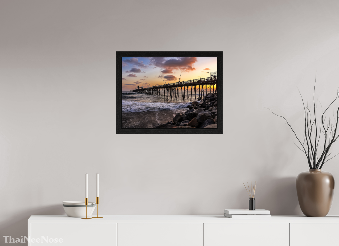 24 x 18″, Black Oak Wooden Flame under Acrylic Glass The Oceanside Pier