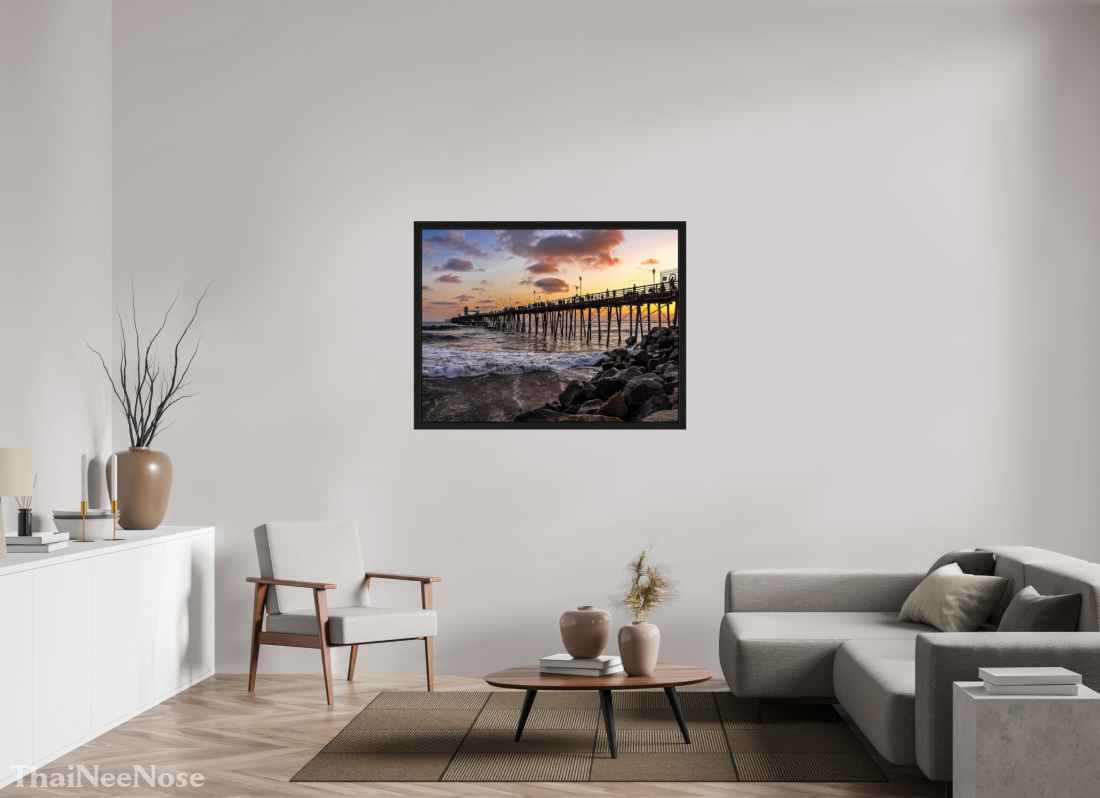 48 x 36″, Black Oak Wooden Flame under Acrylic Glass The Oceanside Pier