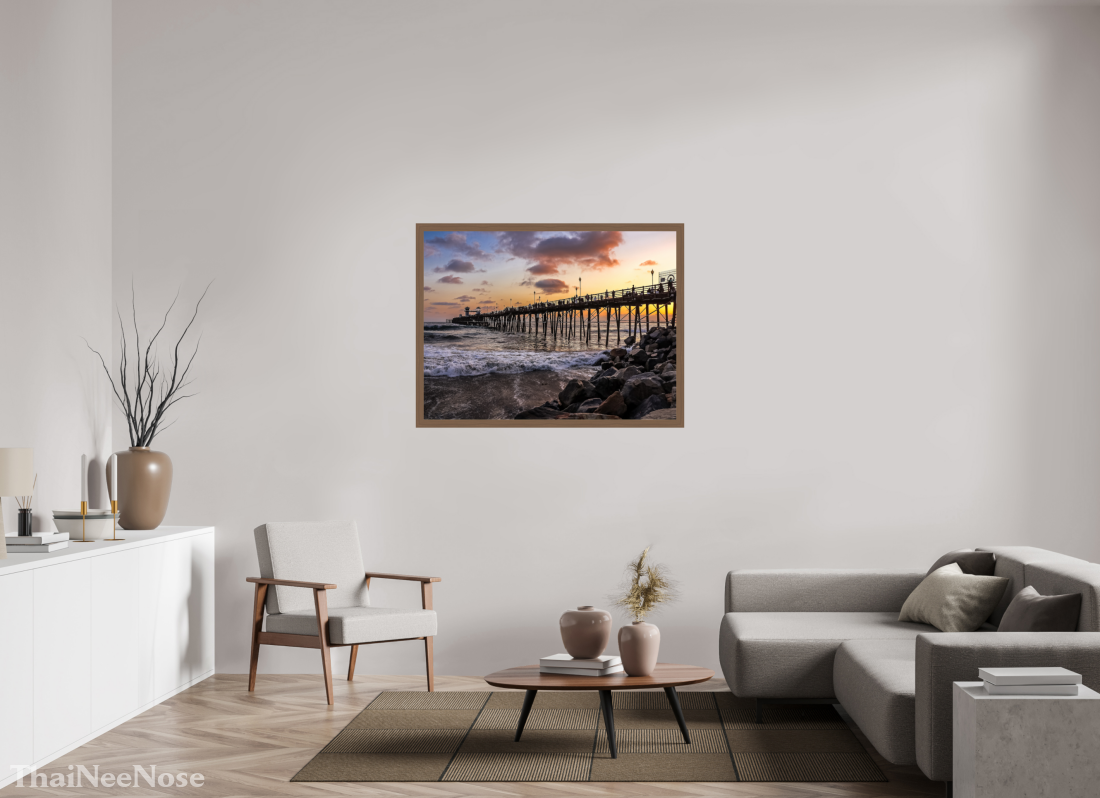 48 x 36″, Walnut Wooden Frame under Acrylic Glass The Oceanside Pier