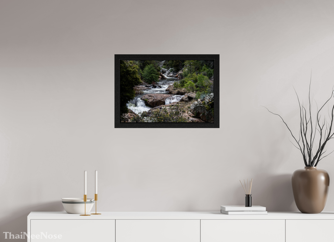 24 x 16″, Black Oak Wooden Flame under Acrylic Glass Three Rivers Gateway to Sequoia National Park