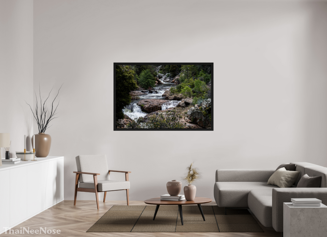 60 x 40″, Black Oak Wooden Flame under Acrylic Glass Three Rivers Gateway to Sequoia National Park